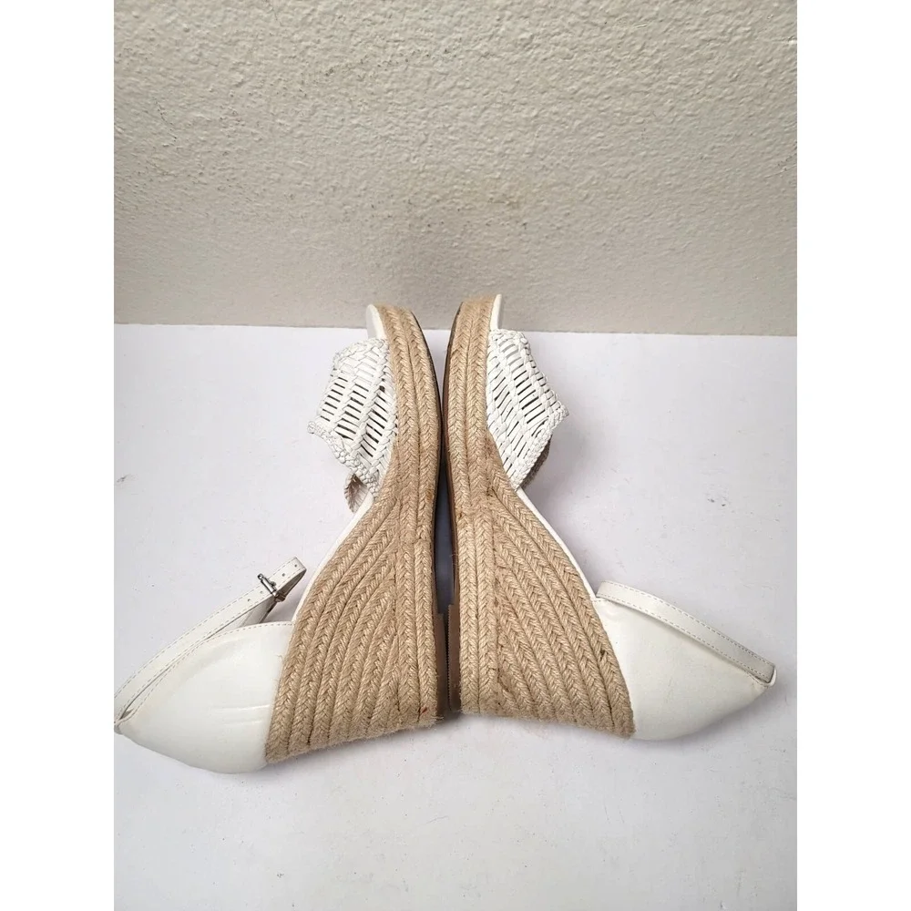 Ana Horizon Espadrille White‎ Woven Wedge Sandals Size 11 Ankle Strap Open Toe